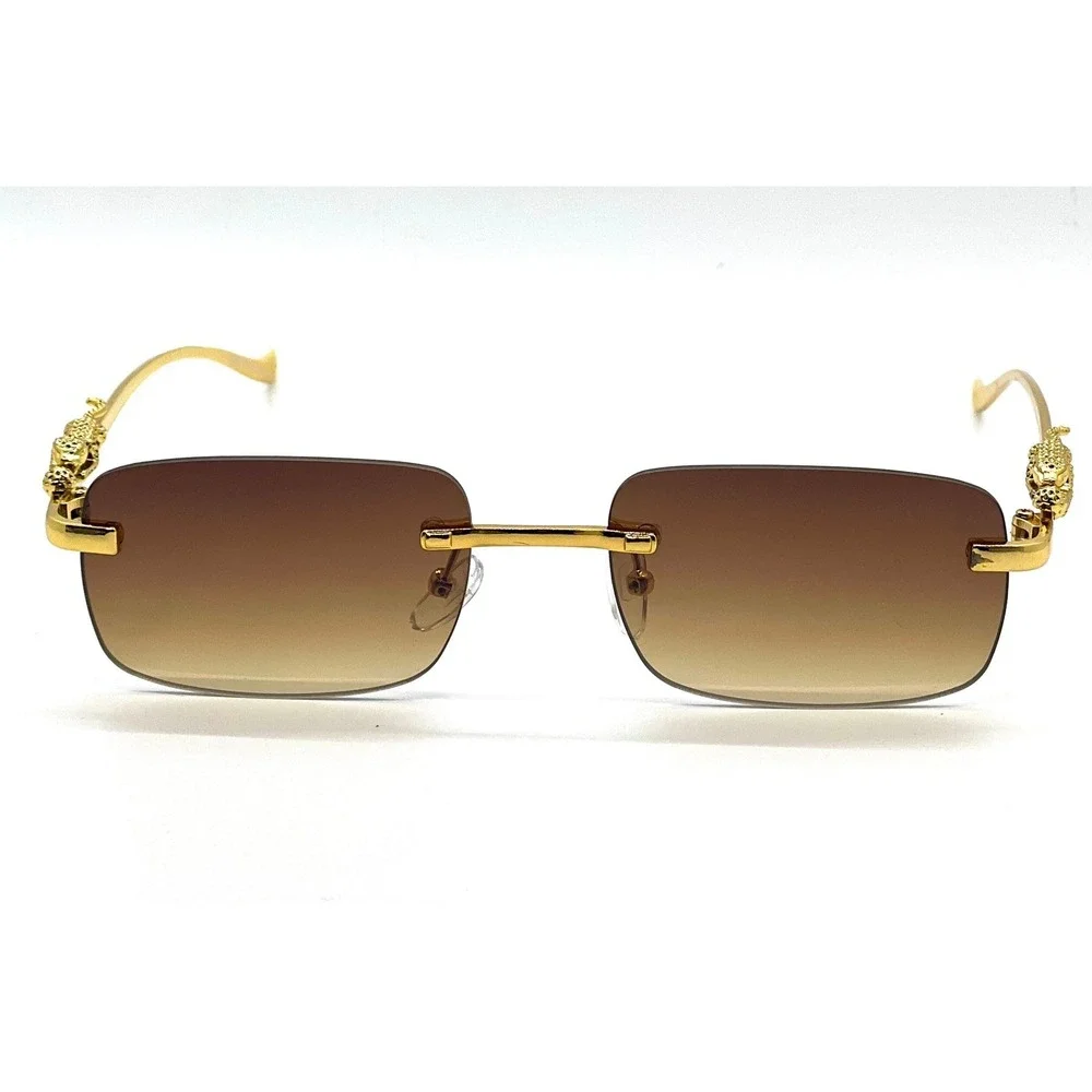 Rimless Sunglasses Gold Brown Lens Fashion‎ Shades Men Retro Small Outdoor Gafas